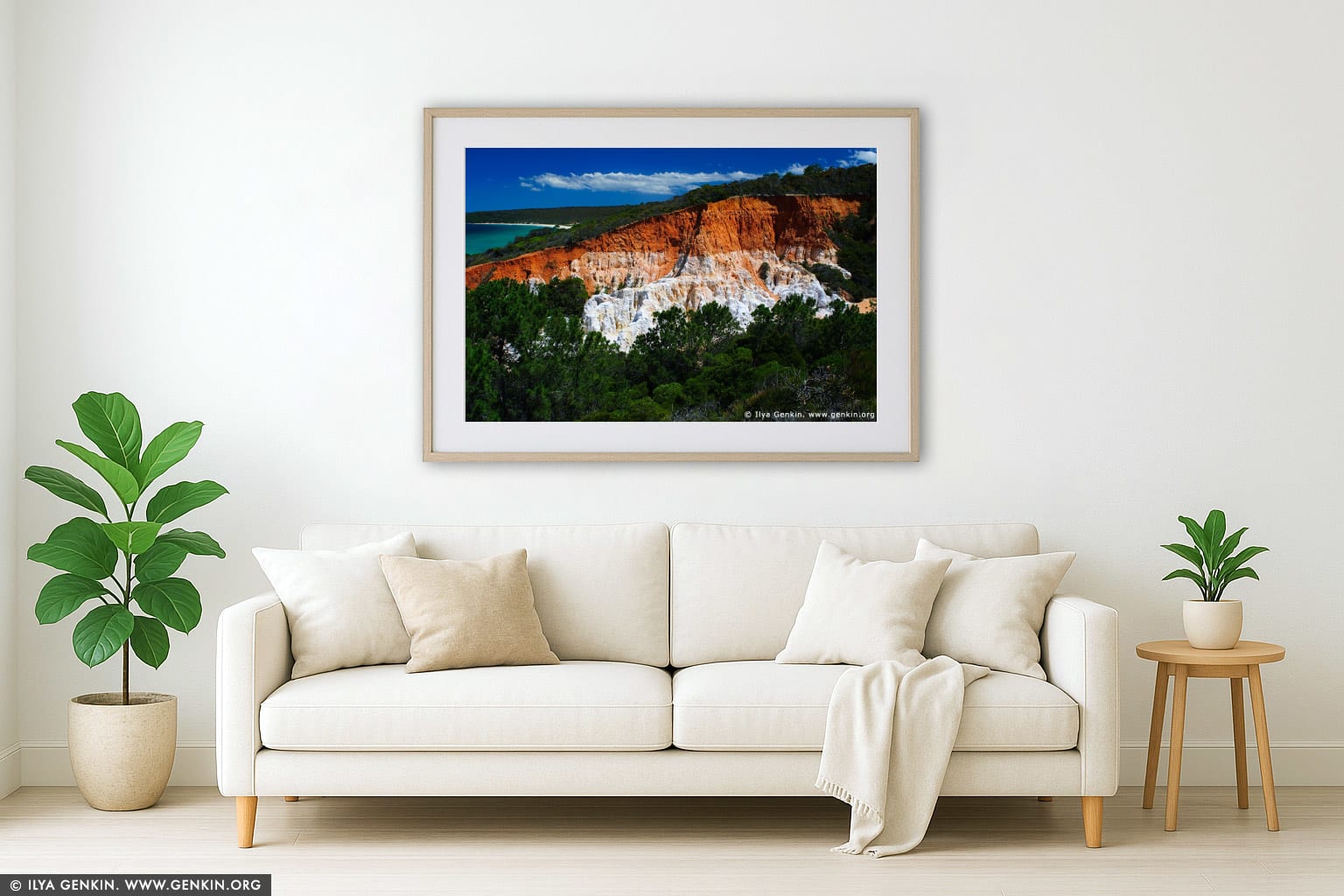 The Pinnacles wall art in a minimalist living room interior