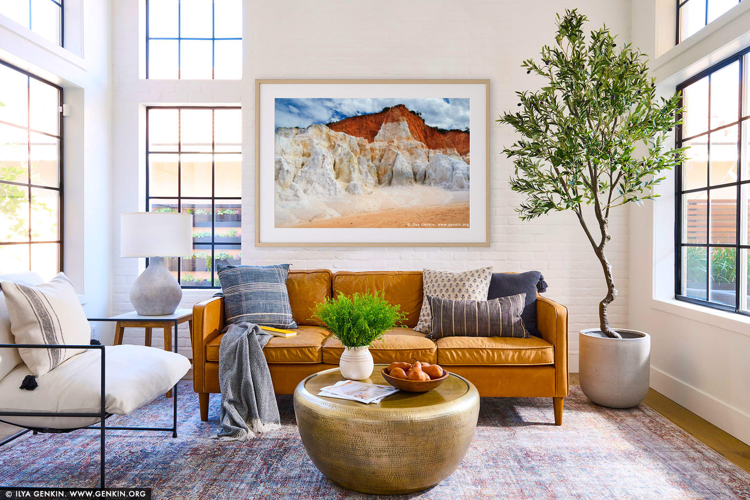 The Pinnacles wall art in a minimalist living room interior