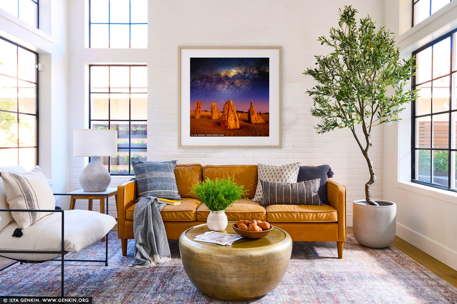 Starry Night in The Pinnacles Desert wall art in a minimalist living room interior