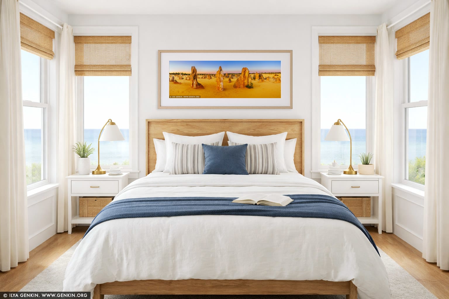 The Pinnacles Desert at Sunrise wall art in a bedroom interior