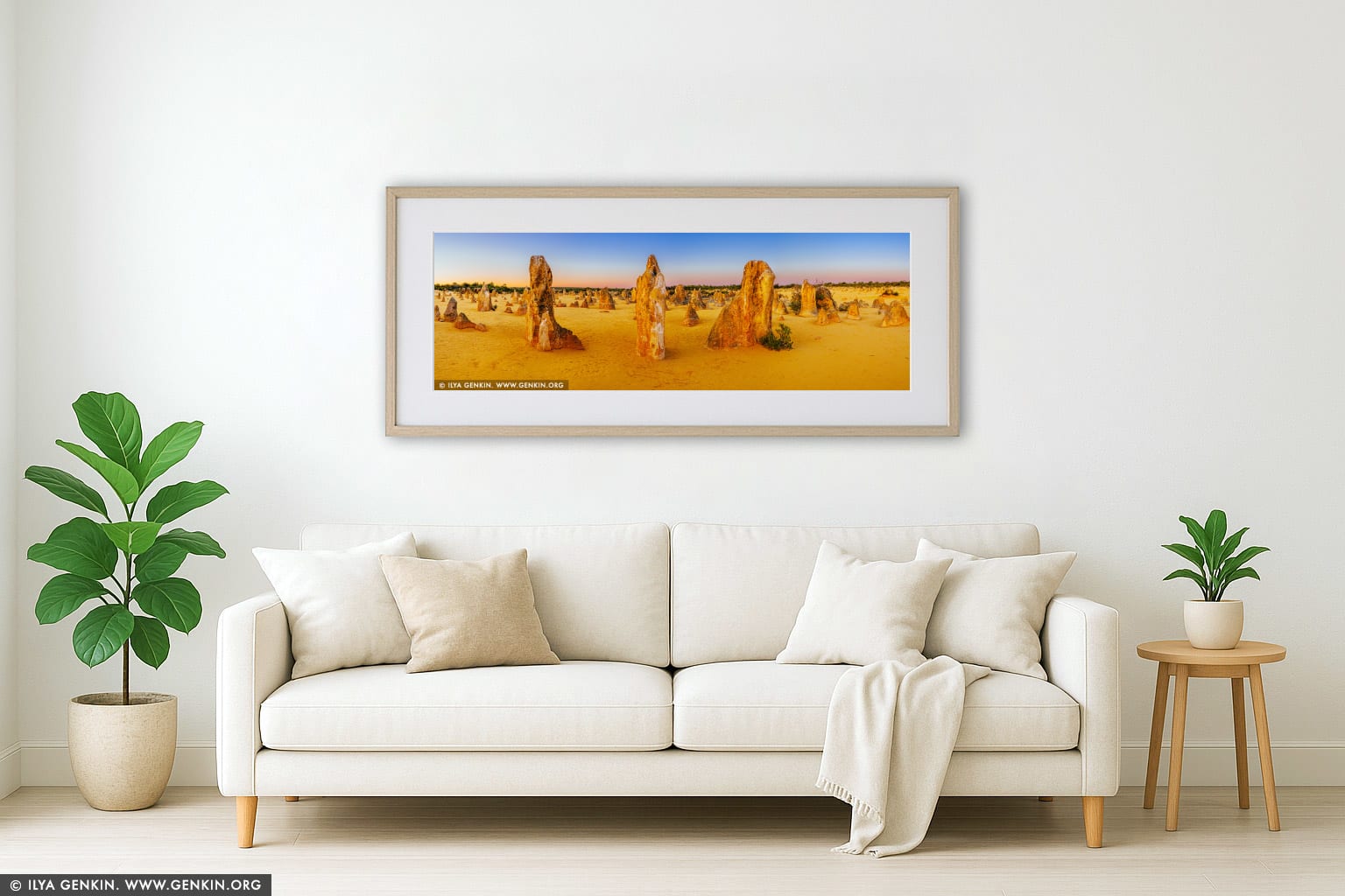 The Pinnacles Desert at Sunrise wall art in a luxury living room interior
