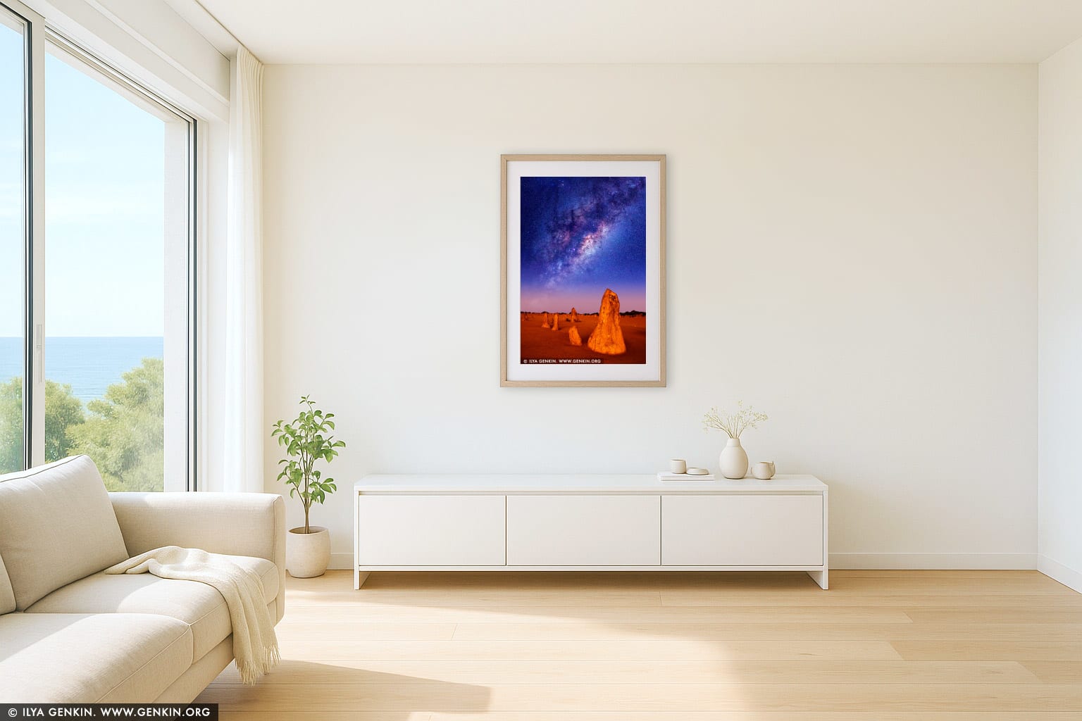 Starry Night in The Pinnacles Desert wall art in a contemporary living room interior