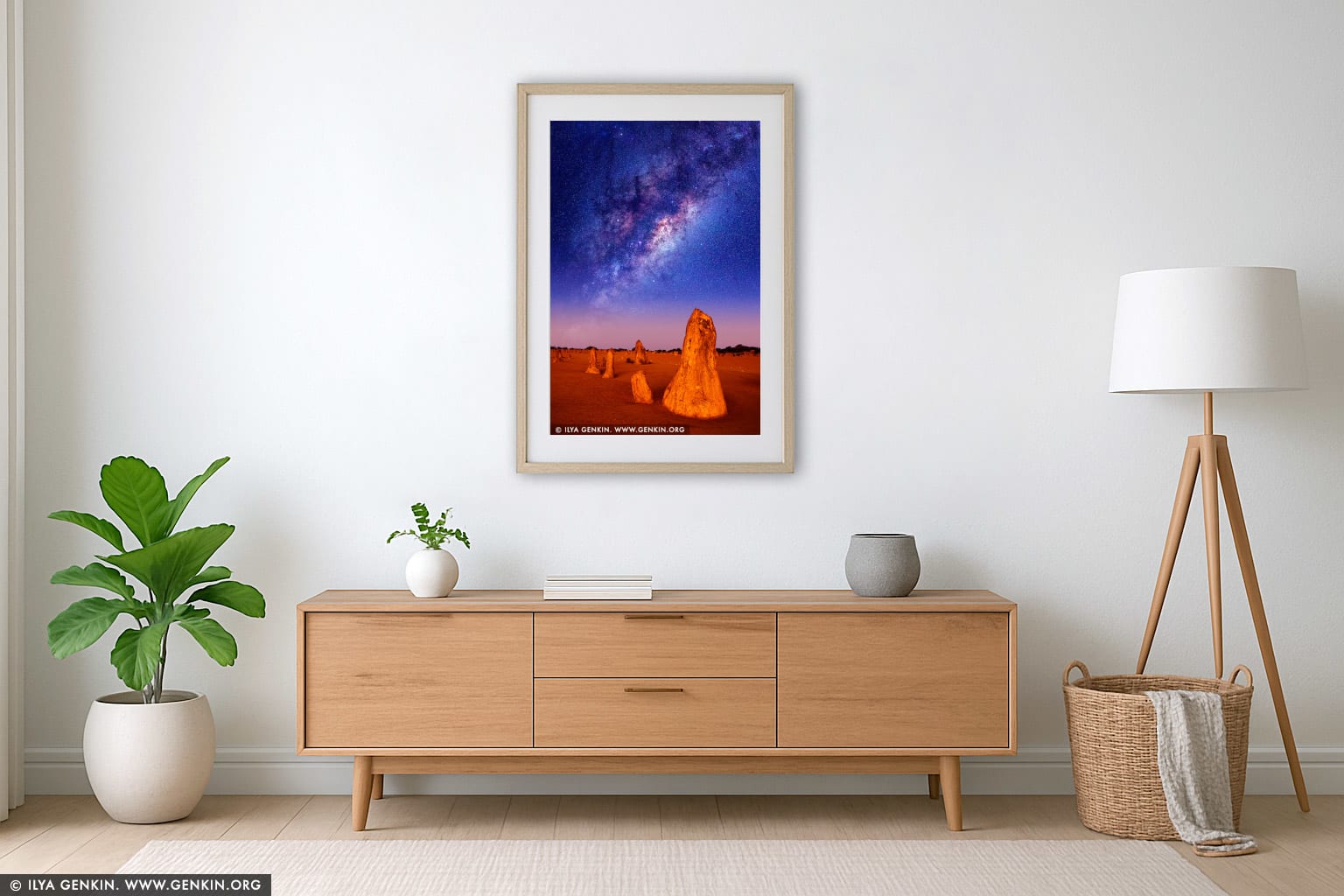 Starry Night in The Pinnacles Desert wall art in a minimalist living room interior