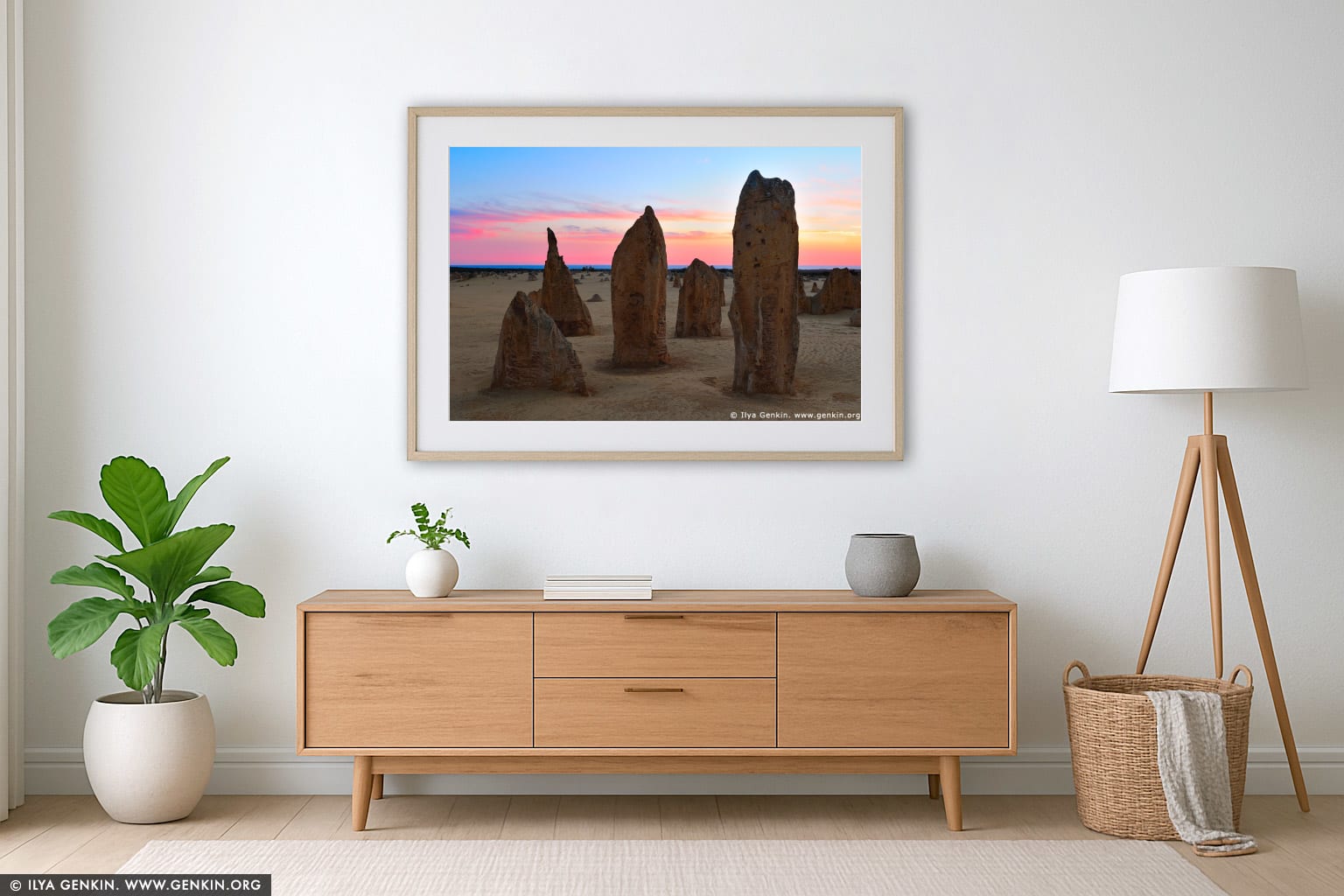 The Pinnacles wall art in a minimalist living room interior