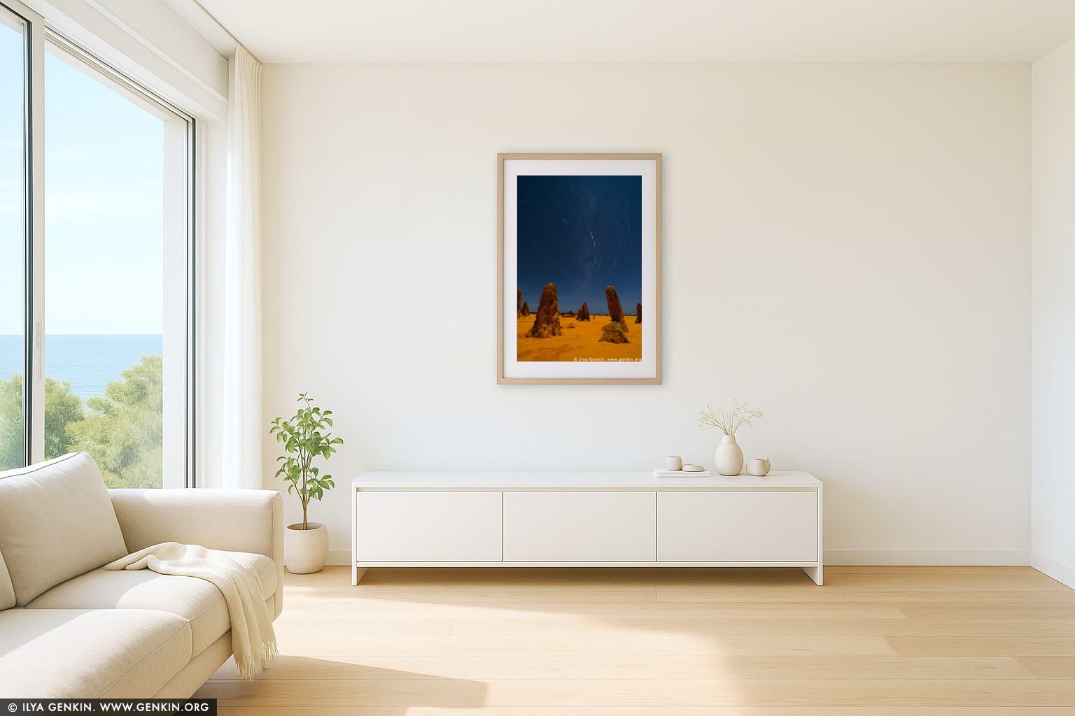 The Pinnacles and Star Trails wall art in a luxury living room interior