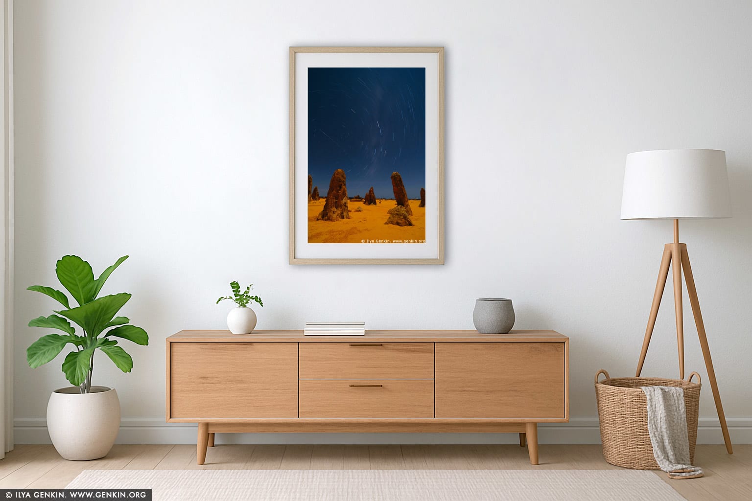 The Pinnacles and Star Trails wall art in a modern living room interior