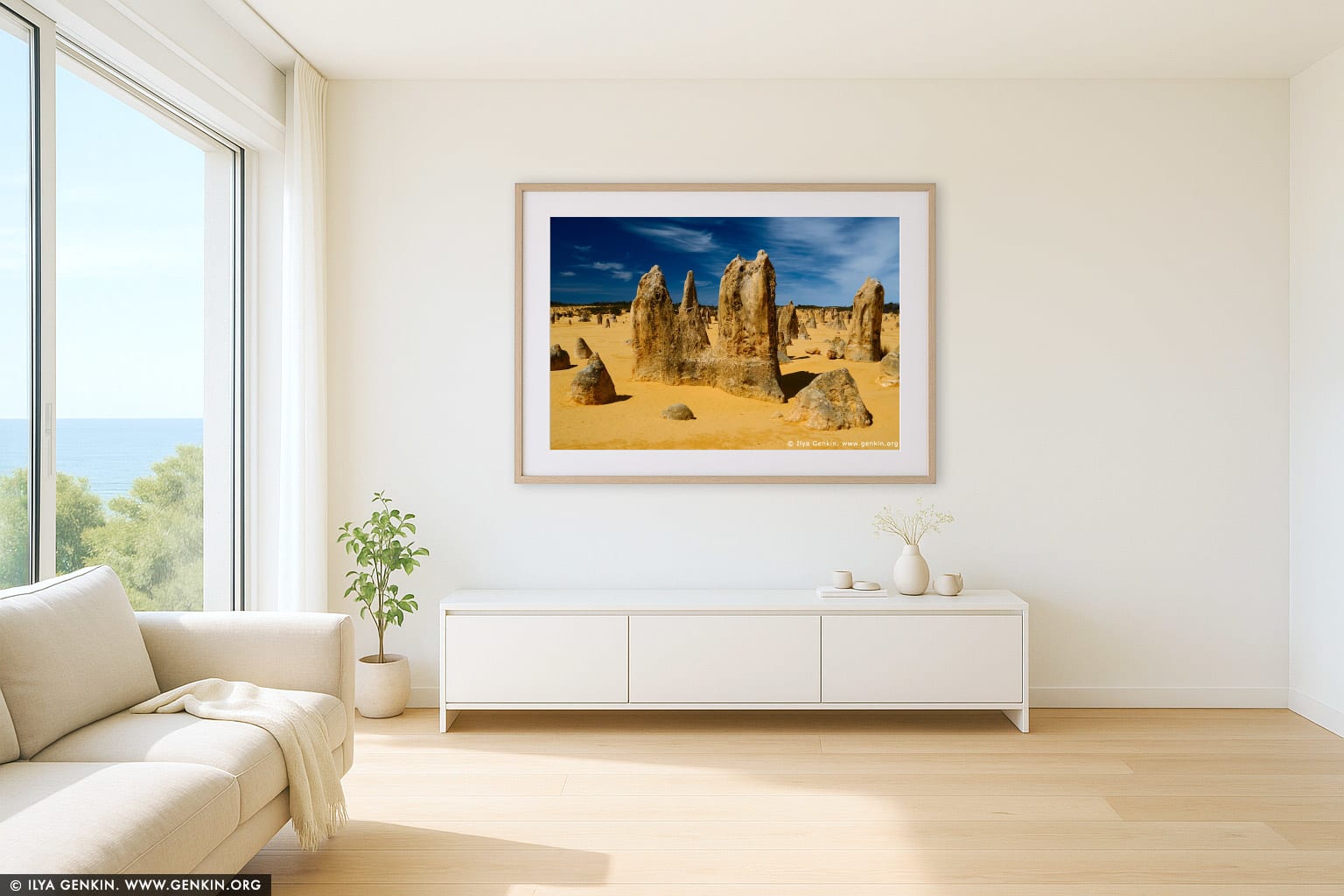 The Pinnacles at Nambung National Park wall art in a contemporary living room interior