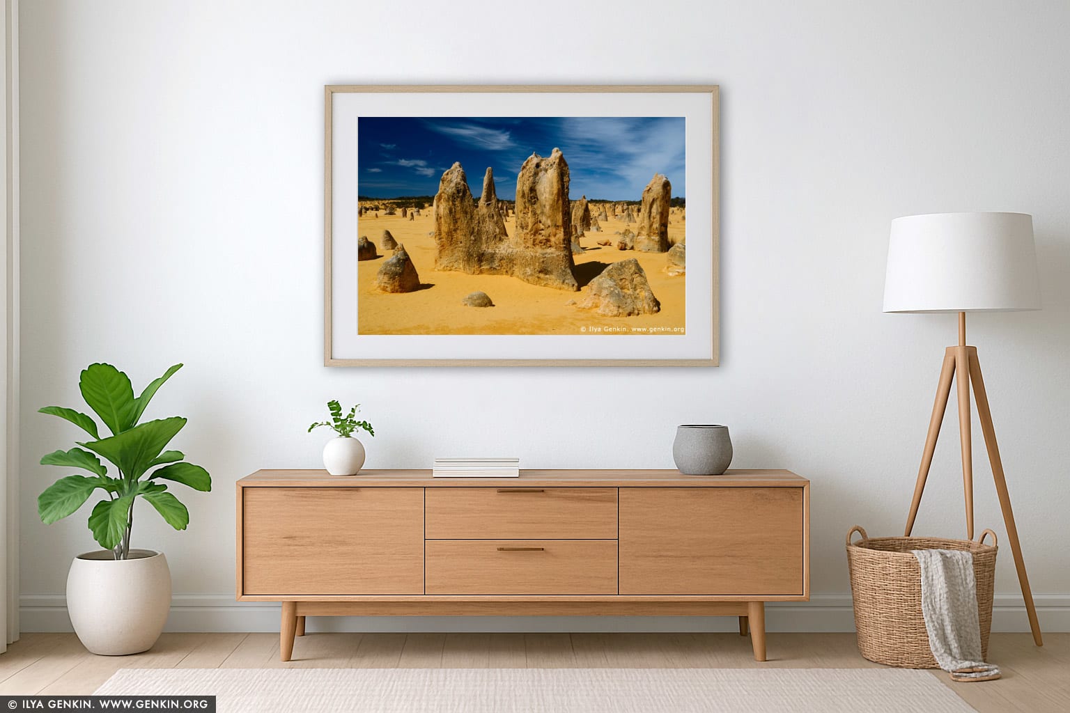 The Pinnacles at Nambung National Park wall art in a minimalist living room interior