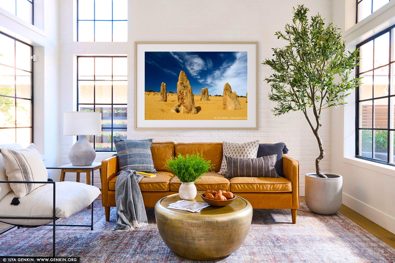 The Pinnacles at Nambung National Park wall art in a minimalist living room interior