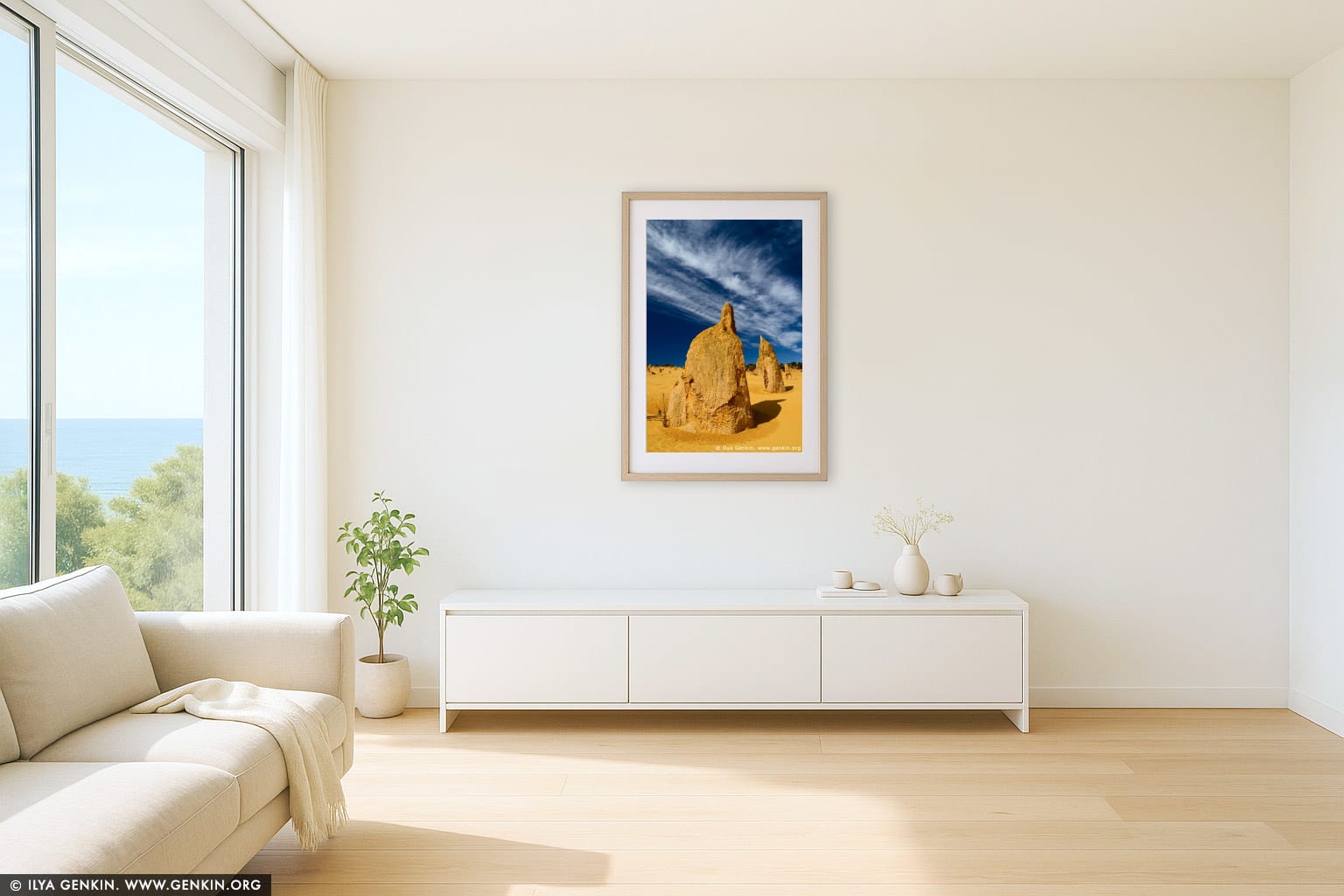 The Pinnacles at Nambung National Park wall art in a luxury living room interior