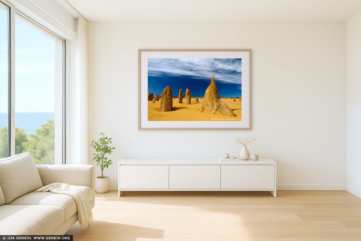 The Pinnacles at Nambung National Park wall art in a contemporary living room interior