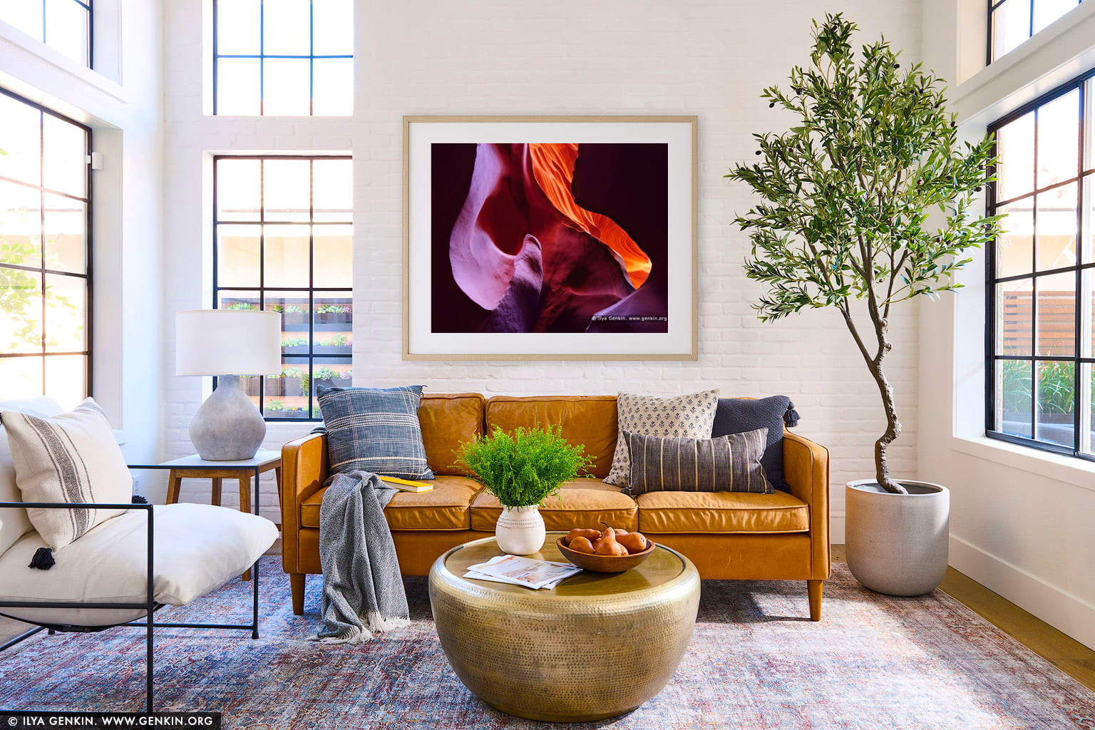 Colorful Lower Antelope Canyon wall art in a modern living room interior