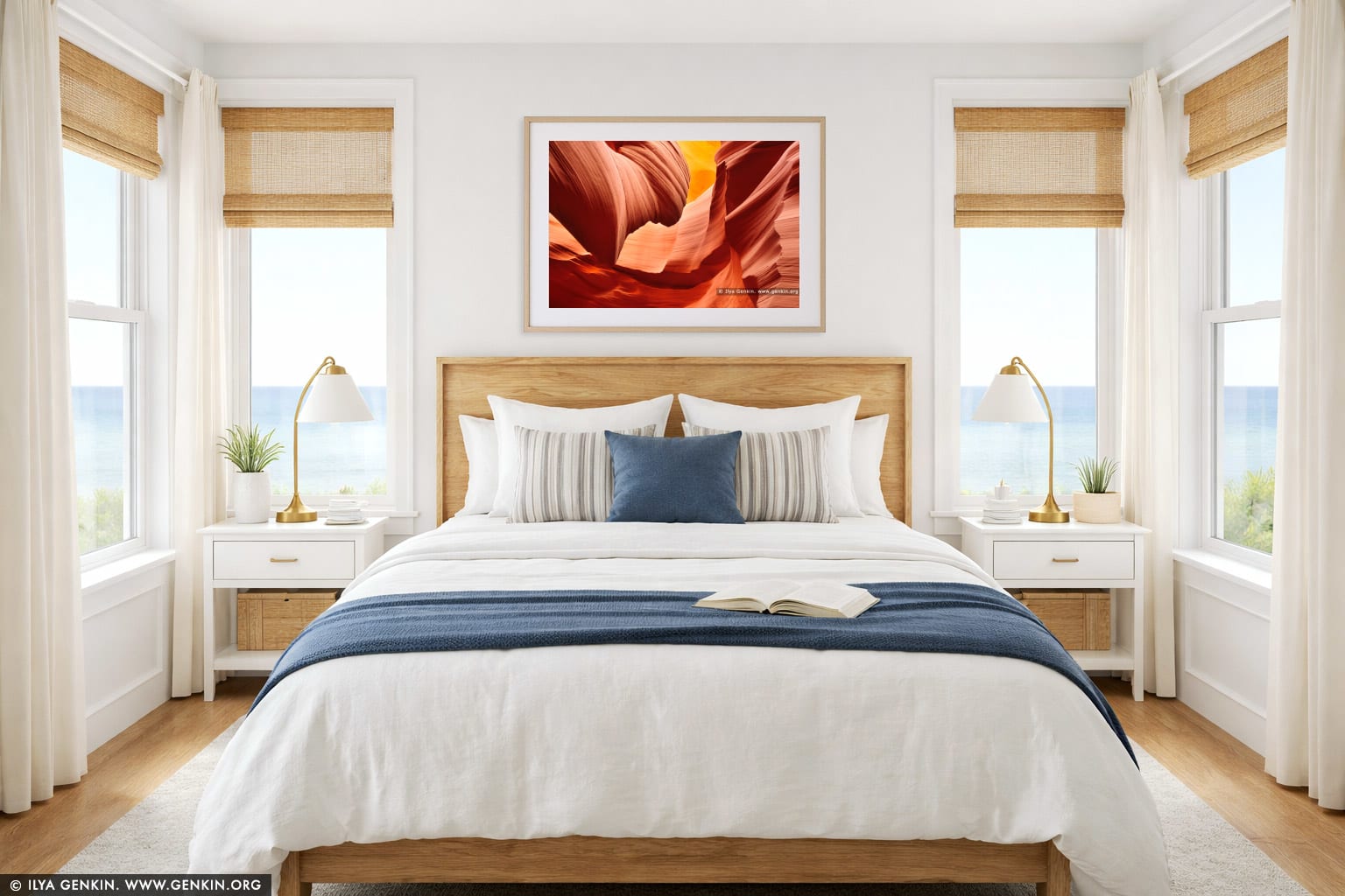 Sandstone Interior of Lower Antelope Canyon wall art in a bedroom interior