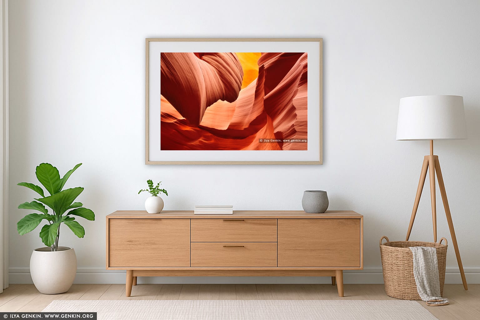 Sandstone Interior of Lower Antelope Canyon wall art in a minimalist living room interior