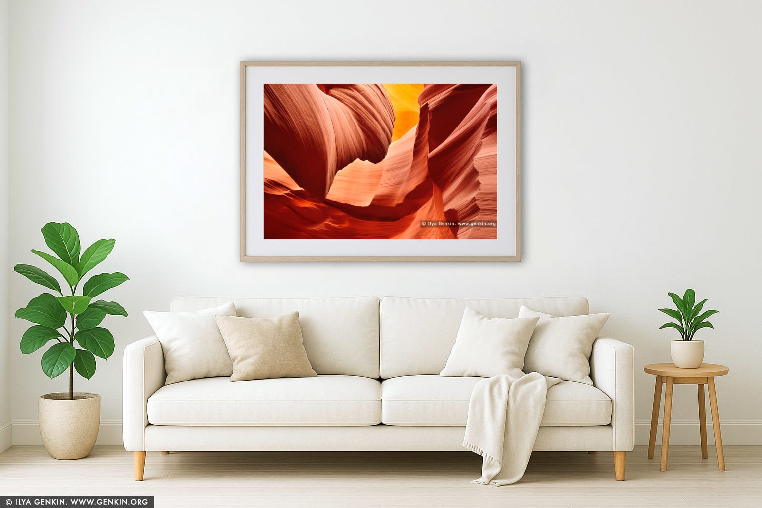 Sandstone Interior of Lower Antelope Canyon wall art in a modern living room interior