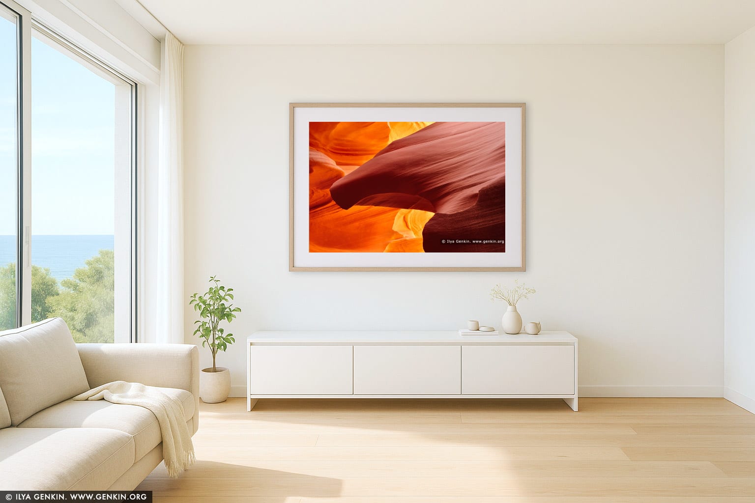 Head of the Eagle wall art in a minimalist living room interior