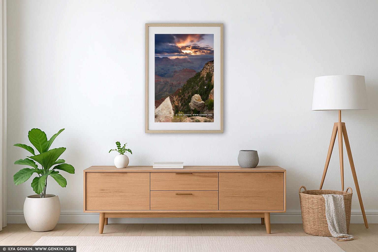 Vishnu Temple from Yaki Point at Sunrise wall art in a minimalist living room interior