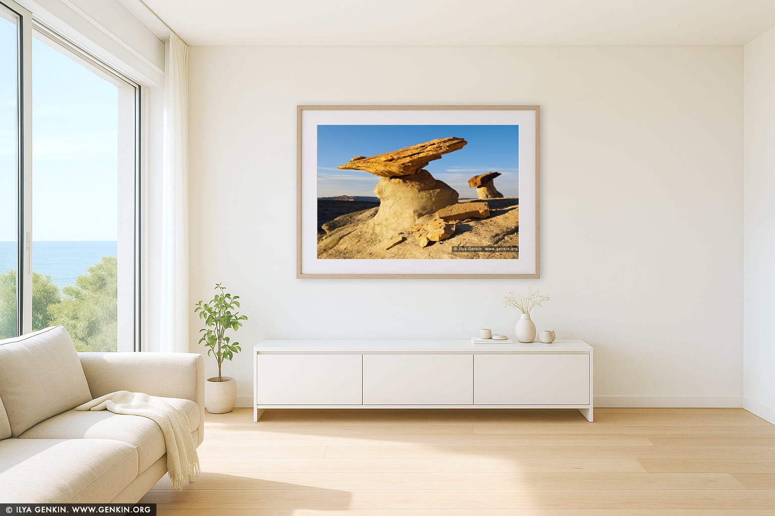Sunset at Stud Horse Point wall art in a minimalist living room interior