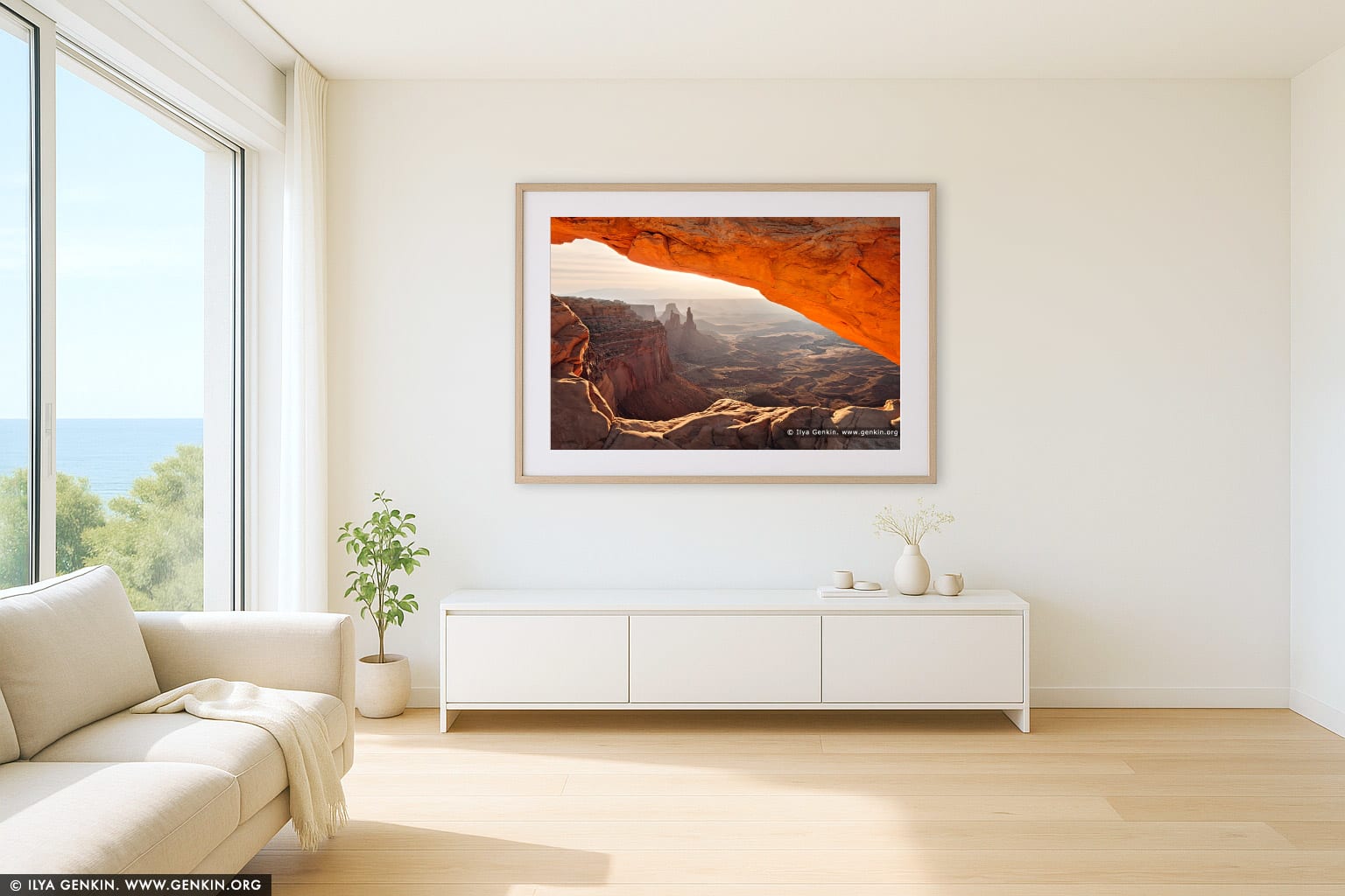Mesa Arch at Sunrise wall art in a contemporary living room interior