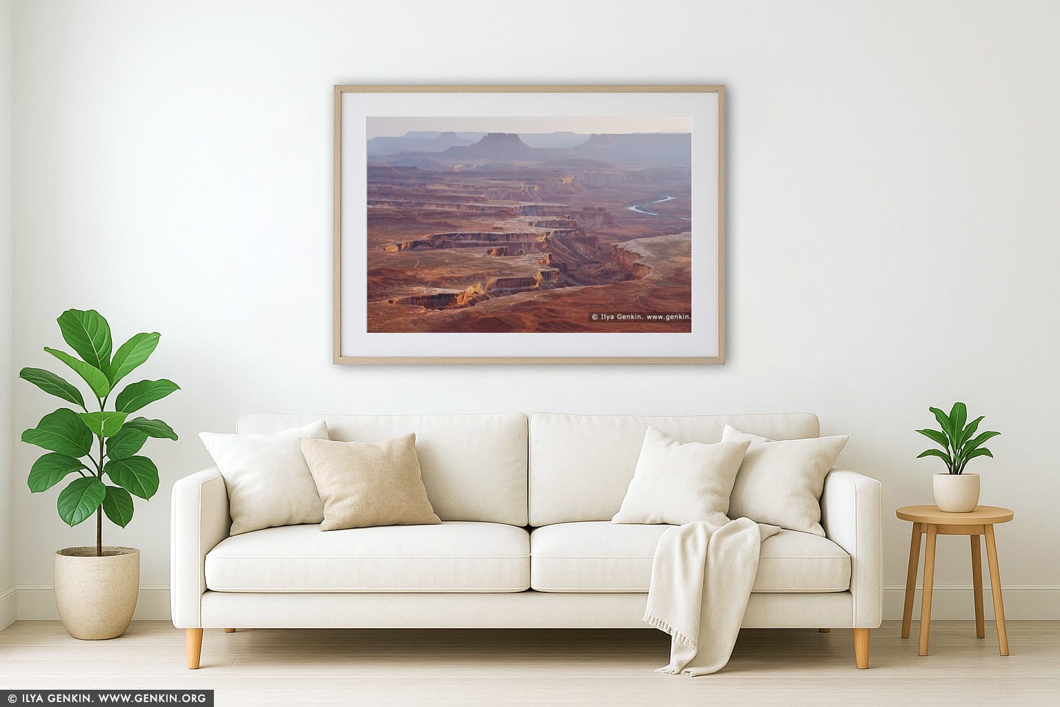 The White Rim and Green River at Sunset wall art in a contemporary living room interior