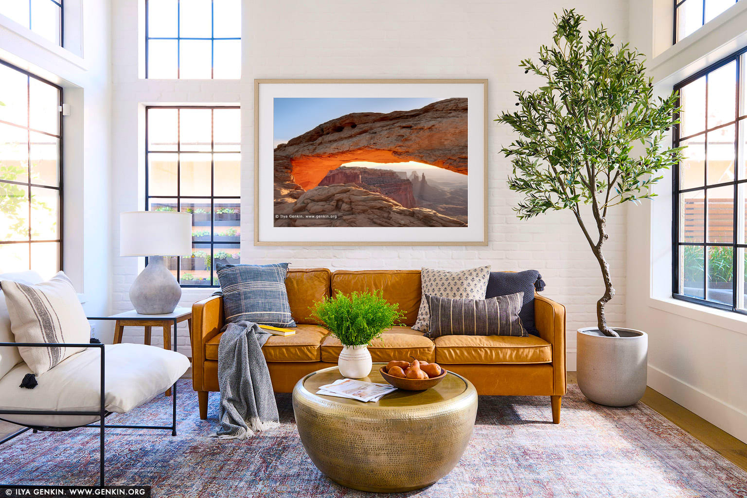 Sunrise at Mesa Arch wall art in a luxury living room interior