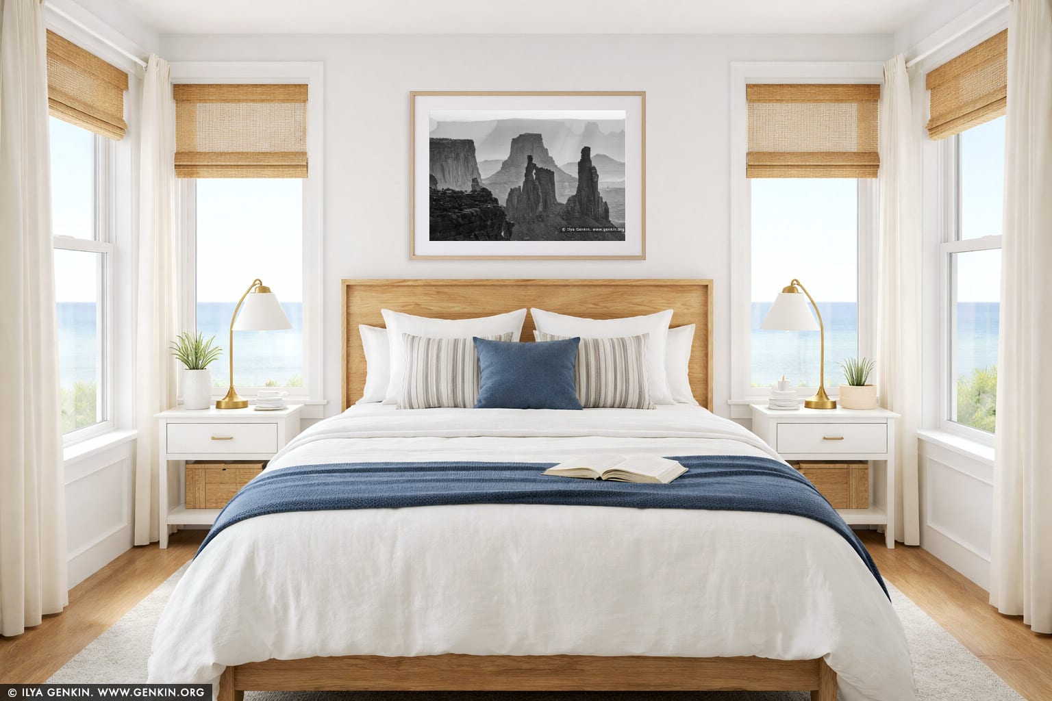 Washer Woman Arch, Monster Tower and Airport Tower wall art in a bedroom interior