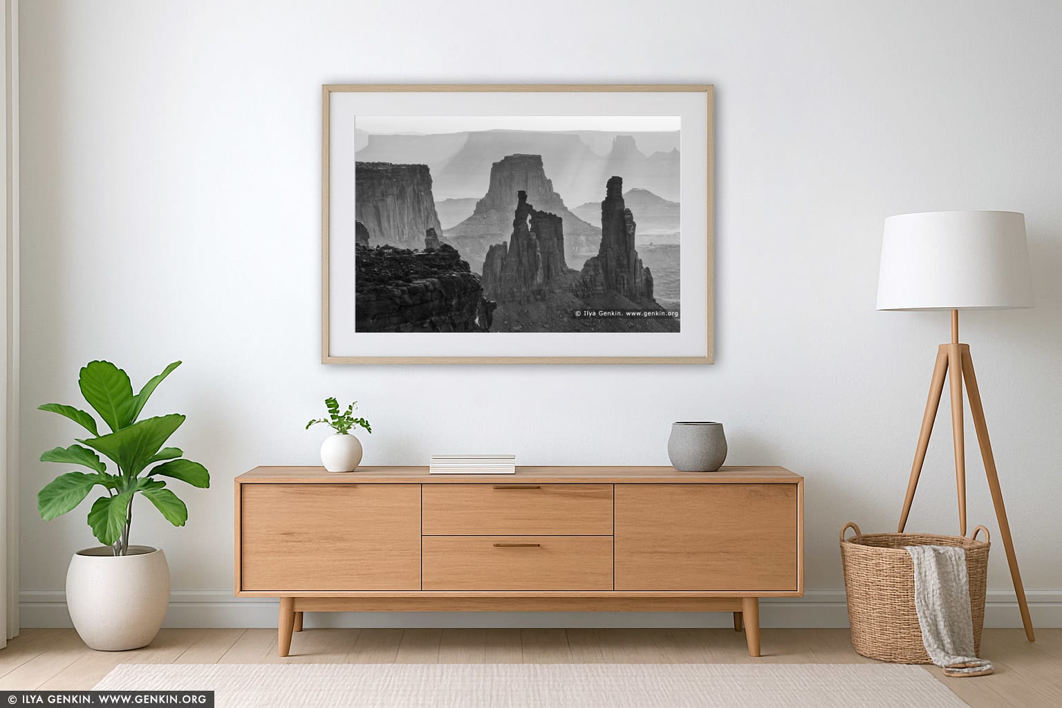 Washer Woman Arch, Monster Tower and Airport Tower wall art in a luxury living room interior