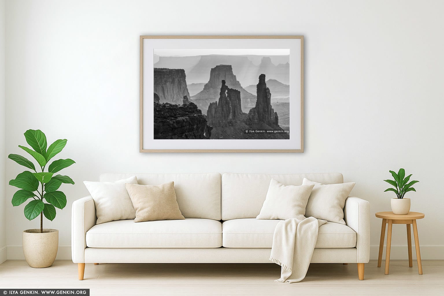 Washer Woman Arch, Monster Tower and Airport Tower wall art in a contemporary living room interior