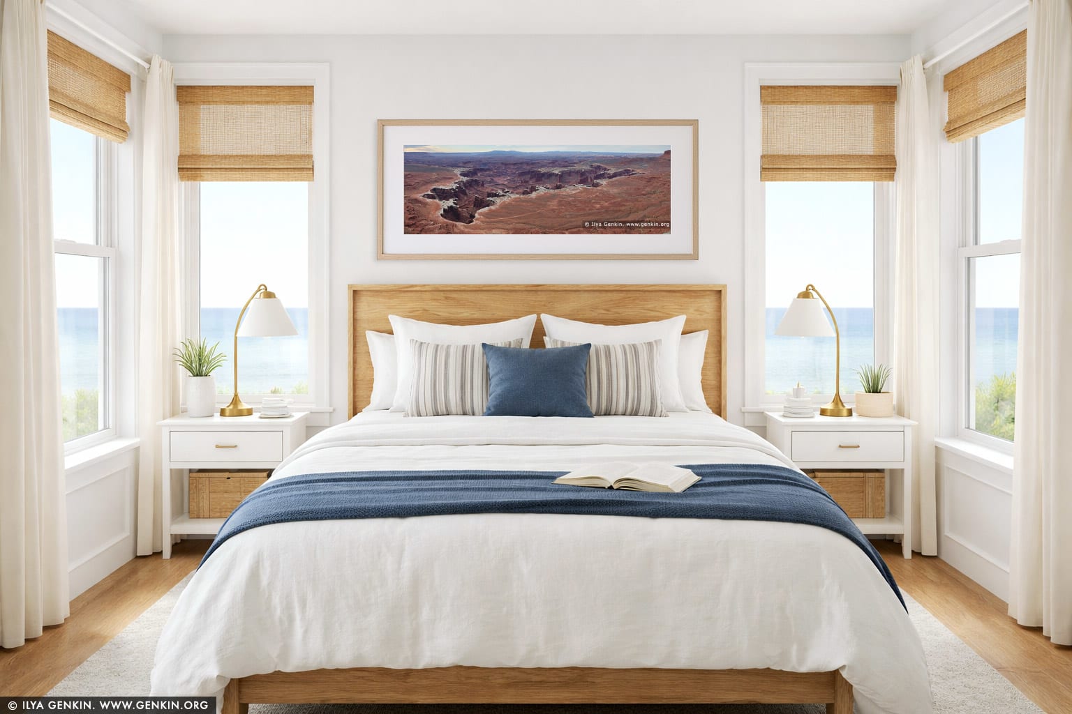 Monument Basin at Sunrise wall art in a bedroom interior