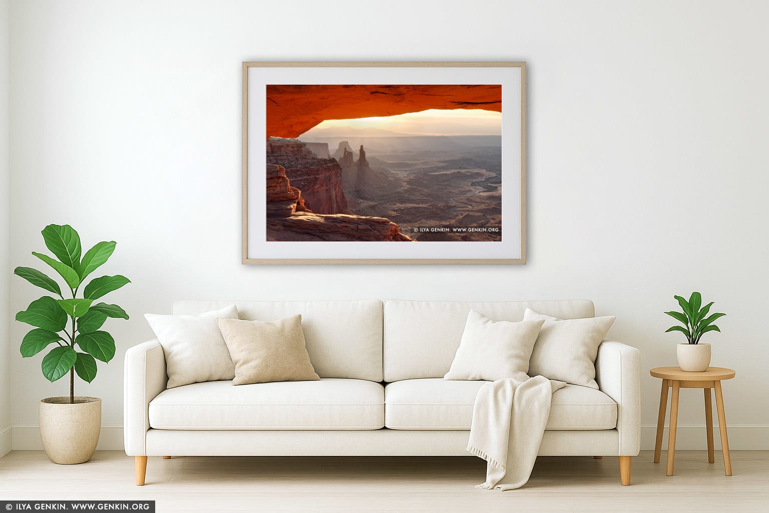 Mesa Arch at Sunrise wall art in a luxury living room interior