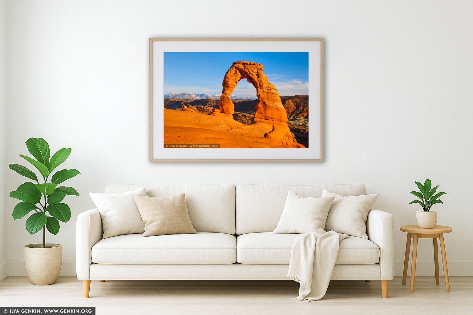 Delicate Arch at Sunset wall art in a luxury living room interior