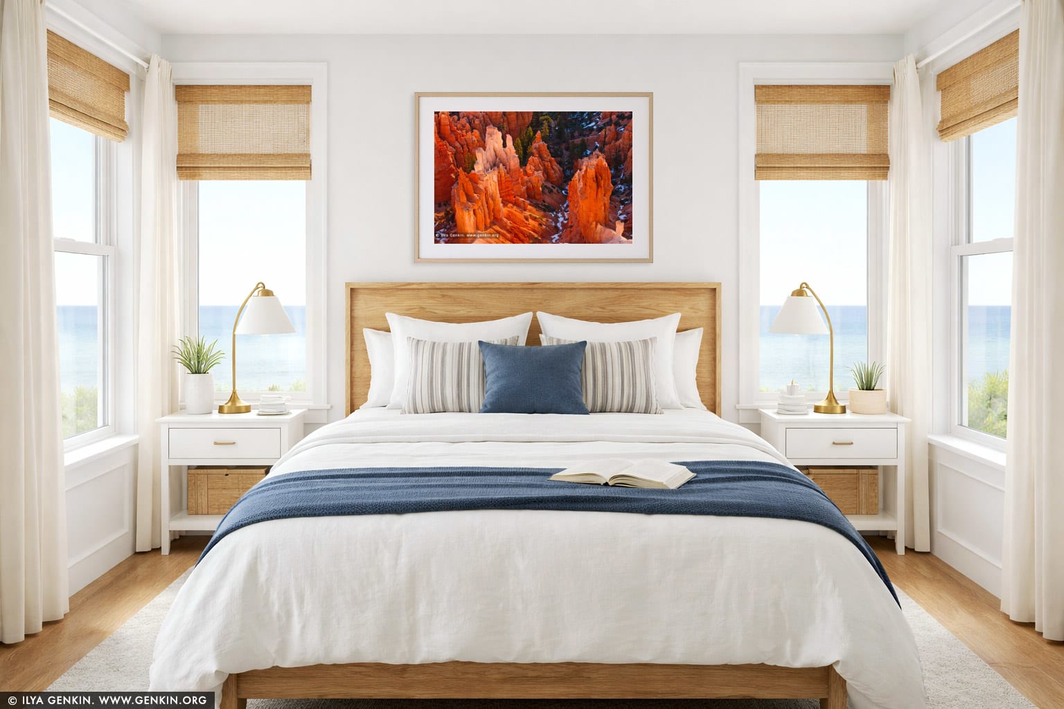Bryce Canyon Hoodoos at Sunrise wall art in a bedroom interior