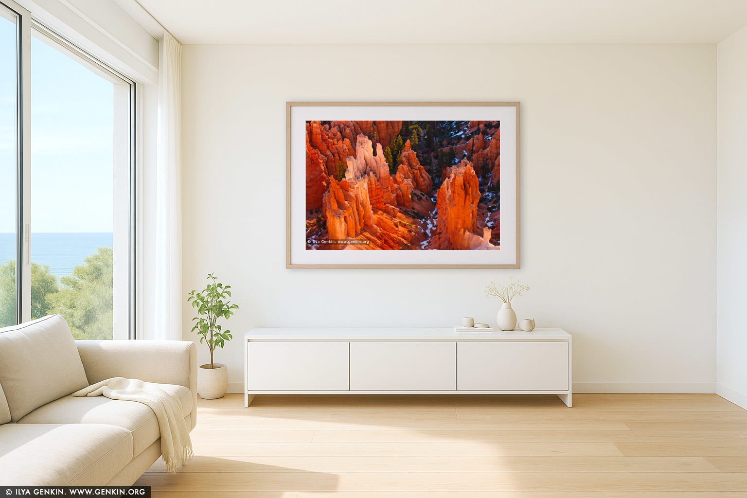Bryce Canyon Hoodoos at Sunrise wall art in a luxury living room interior