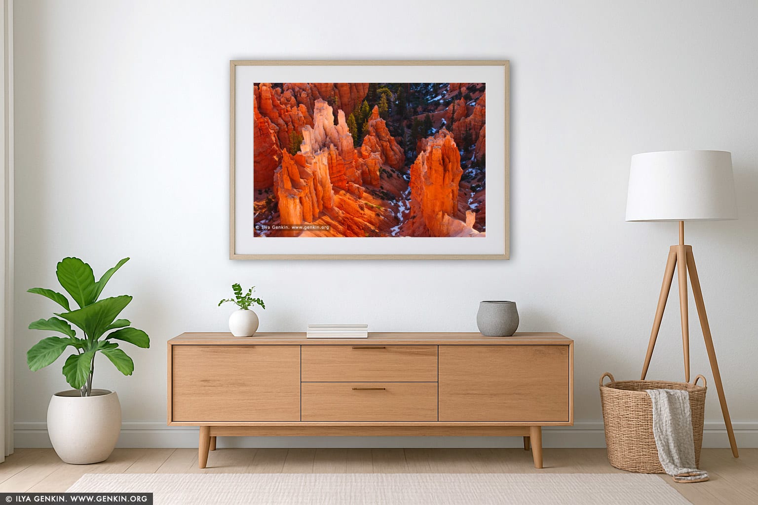 Bryce Canyon Hoodoos at Sunrise wall art in a modern living room interior