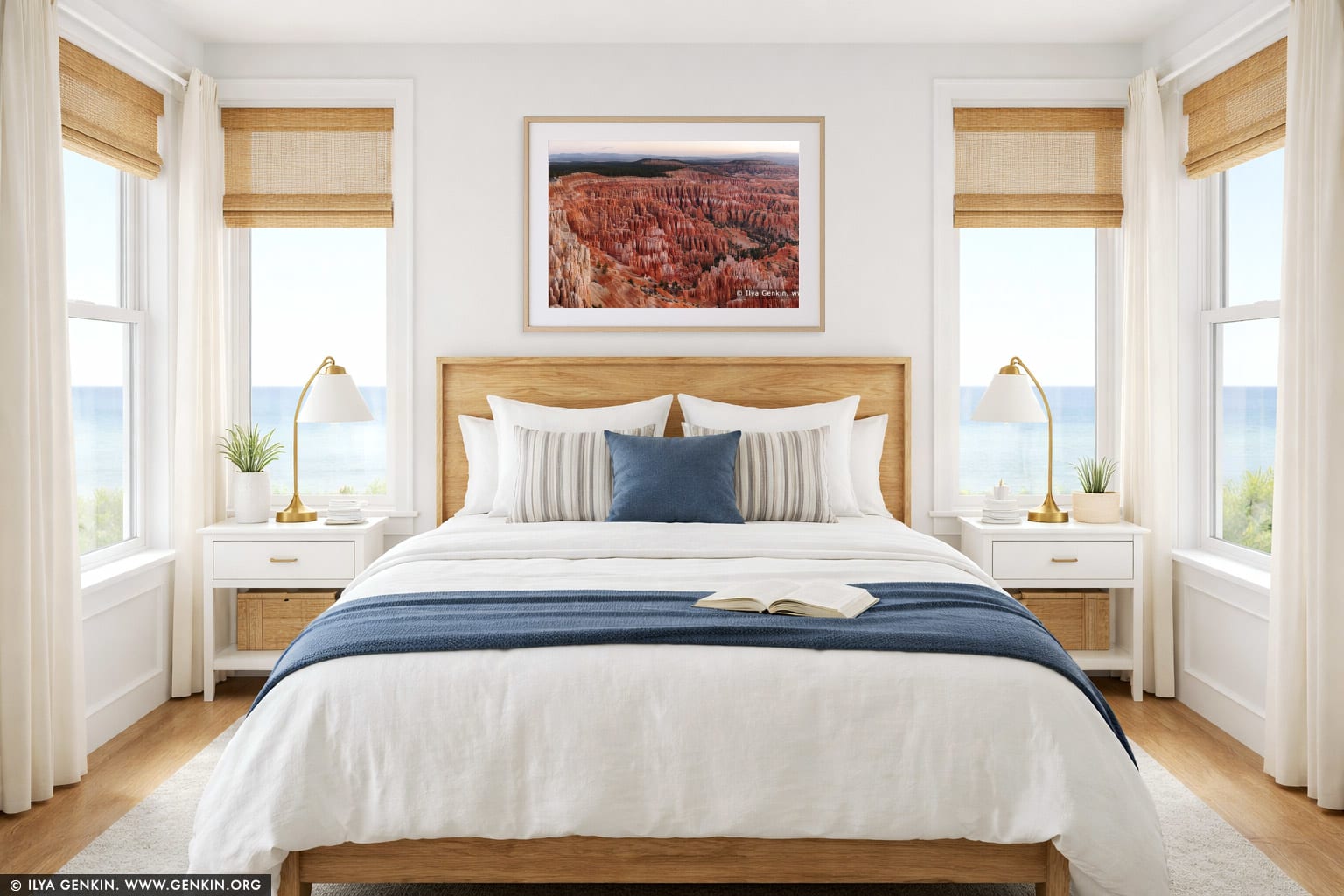Panorama of Bryce Amphitheater at Sunrise wall art in a bedroom interior