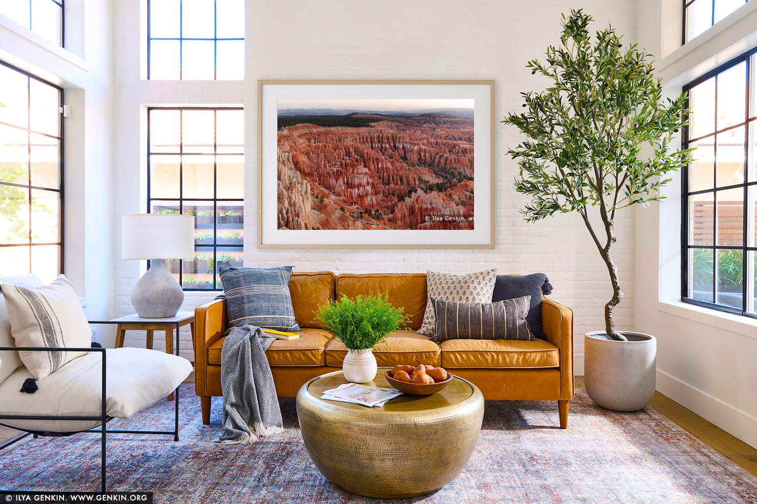 Panorama of Bryce Amphitheater at Sunrise wall art in a luxury living room interior