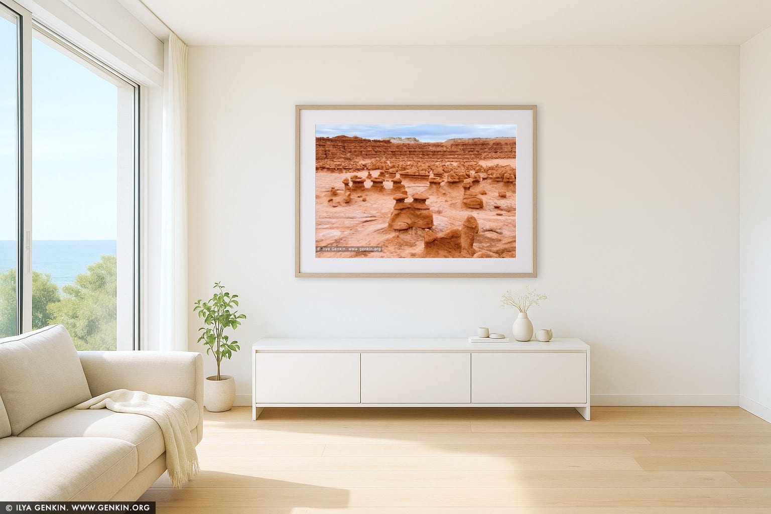 Field of Hoodoos at Goblin Valley wall art in a contemporary living room interior