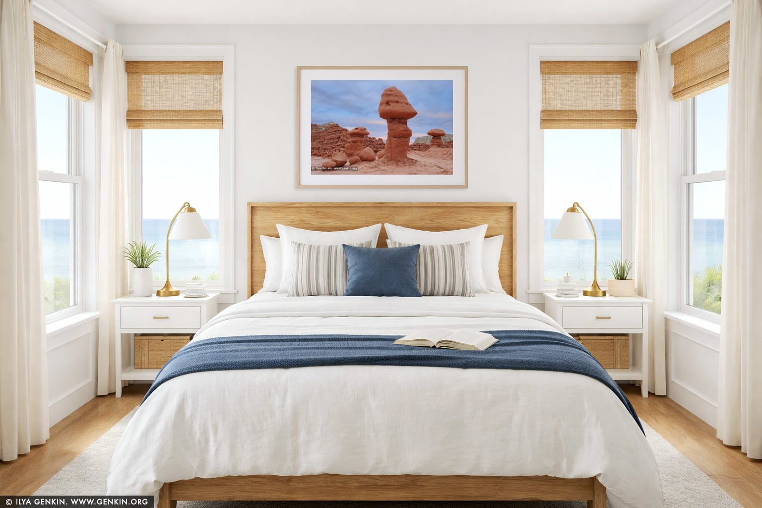 Sandstone Hoodoos at Sunset wall art in a bedroom interior