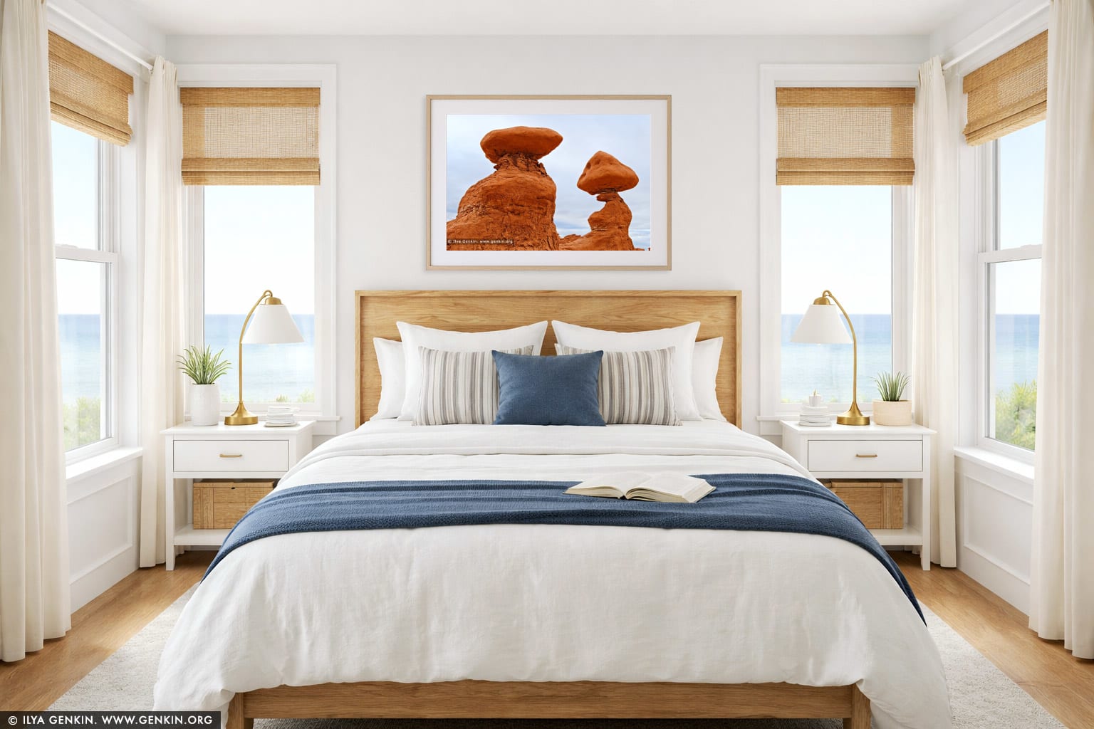 Mushroom-Shaped Rock Pinnacles wall art in a bedroom interior