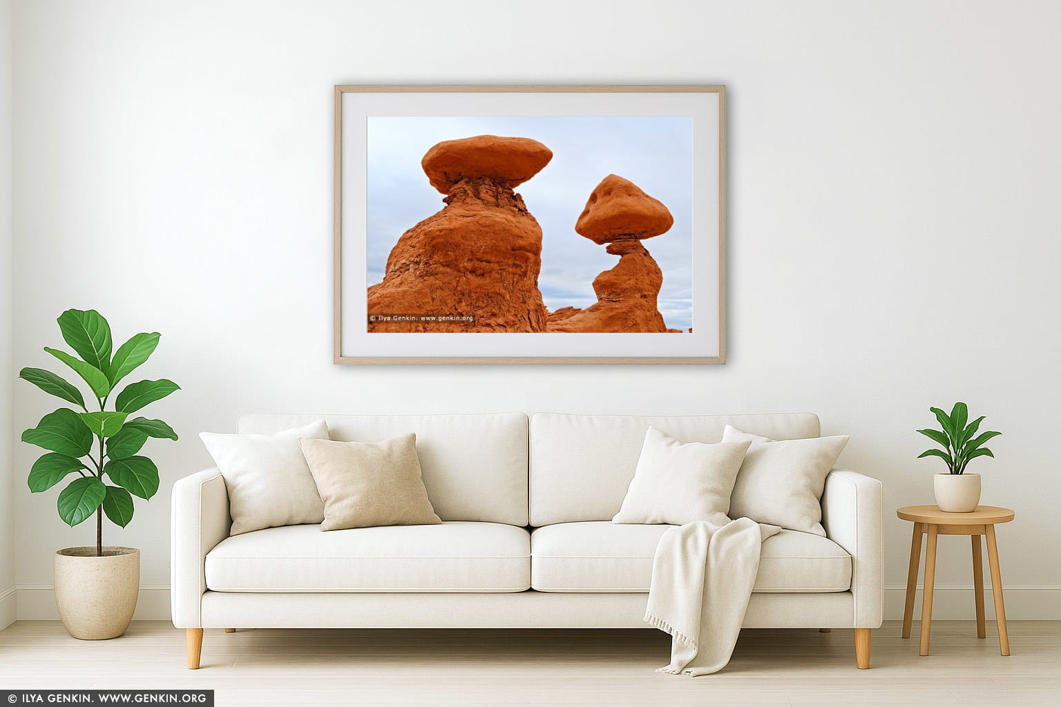 Mushroom-Shaped Rock Pinnacles wall art in a minimalist living room interior