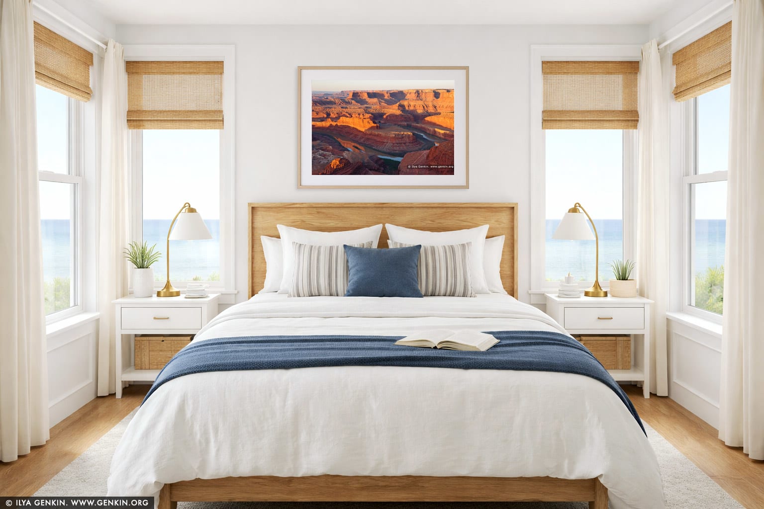 Dead Horse Point at Sunrise wall art in a bedroom interior