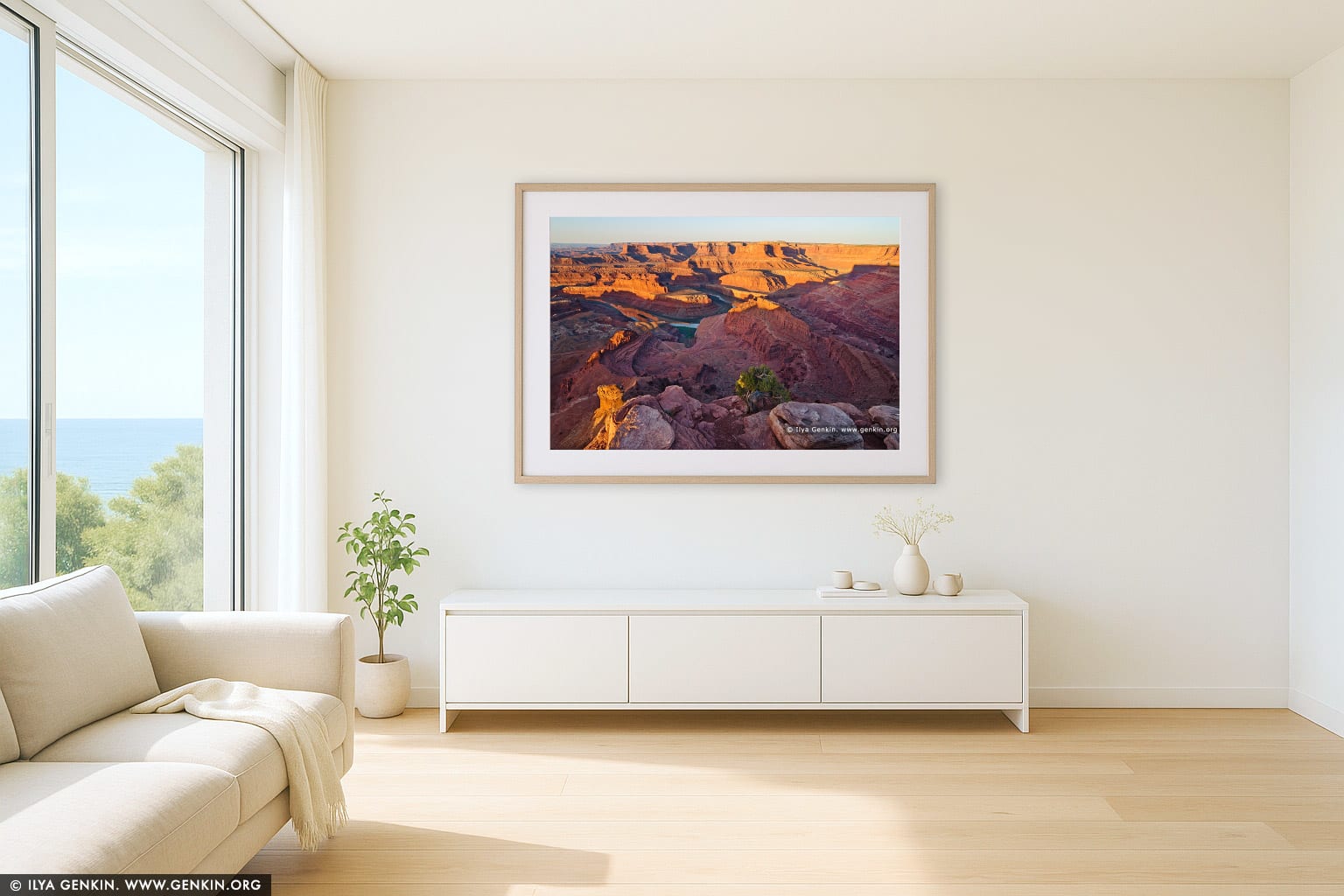 Colorado River and Canyonlands From Dead Horse Point Overlook wall art in a minimalist living room interior