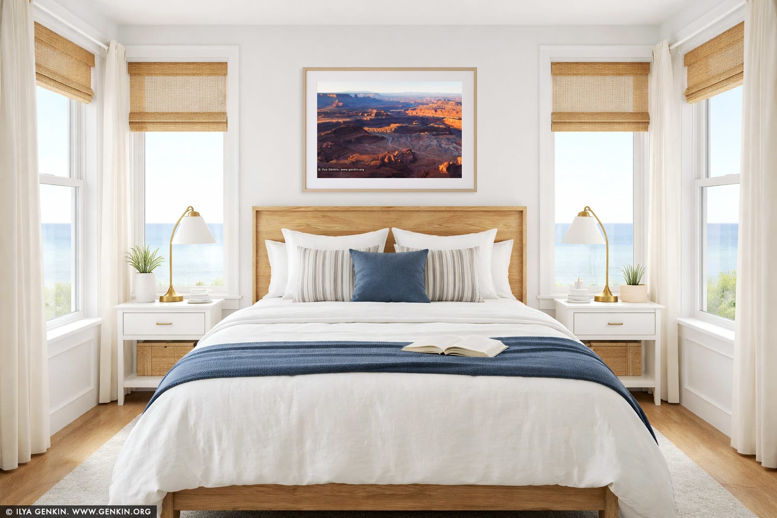 View of the Dead Horse Point State Park wall art in a bedroom interior