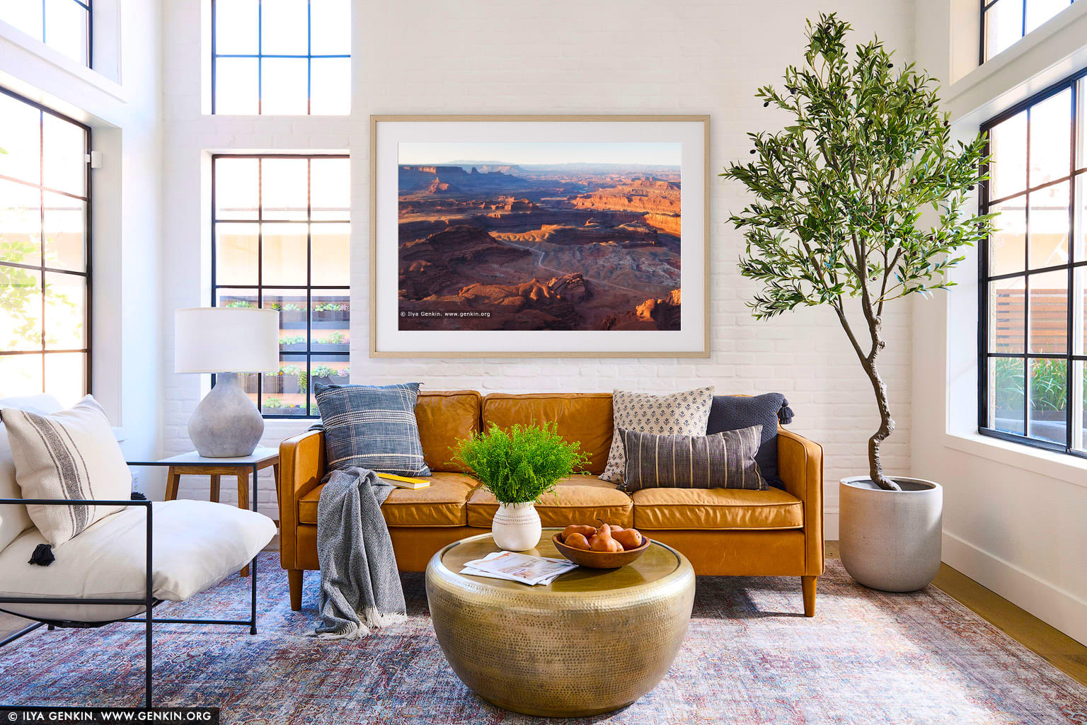 View of the Dead Horse Point State Park wall art in a luxury living room interior