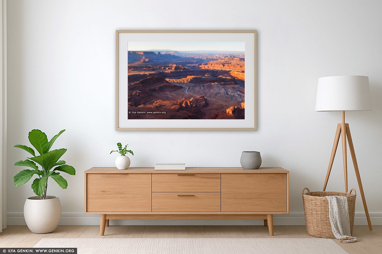View of the Dead Horse Point State Park wall art in a modern living room interior