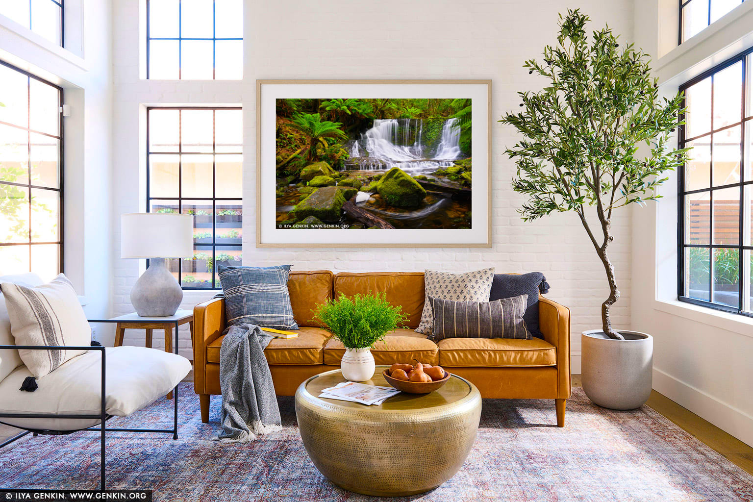 Horseshoe Falls wall art in a contemporary living room interior