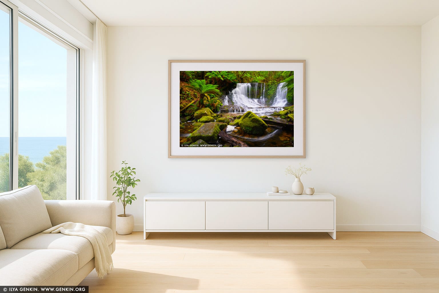 Horseshoe Falls wall art in a contemporary living room interior