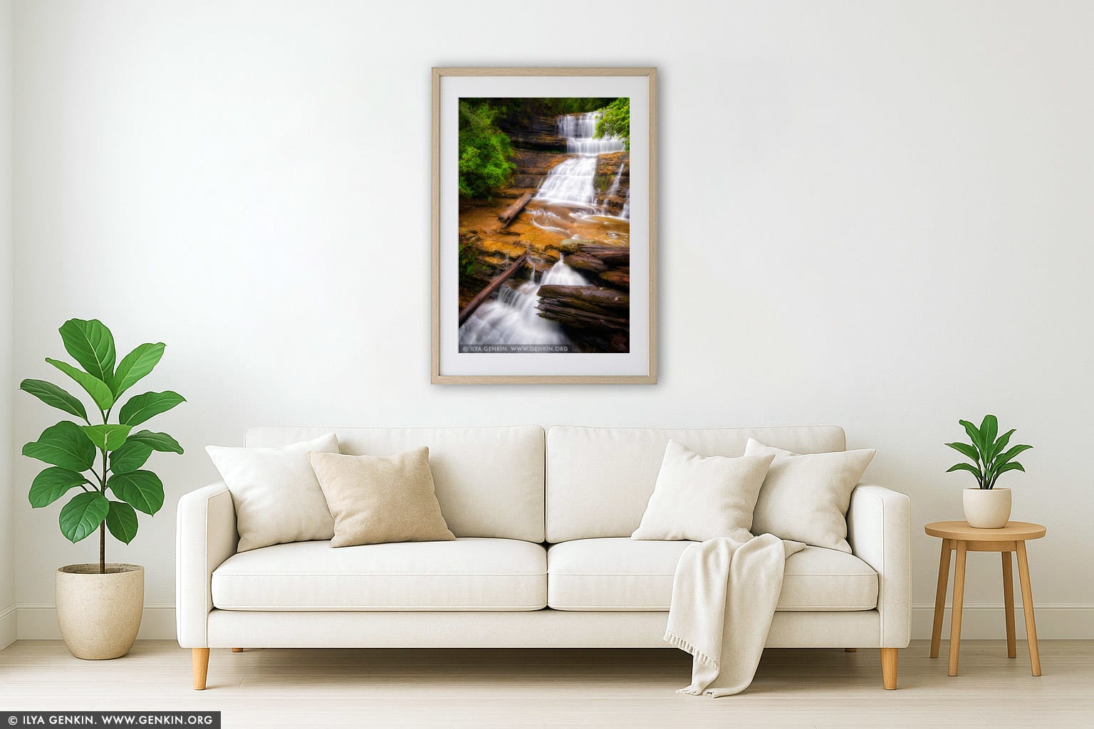 Lady Barron Falls wall art in a modern living room interior