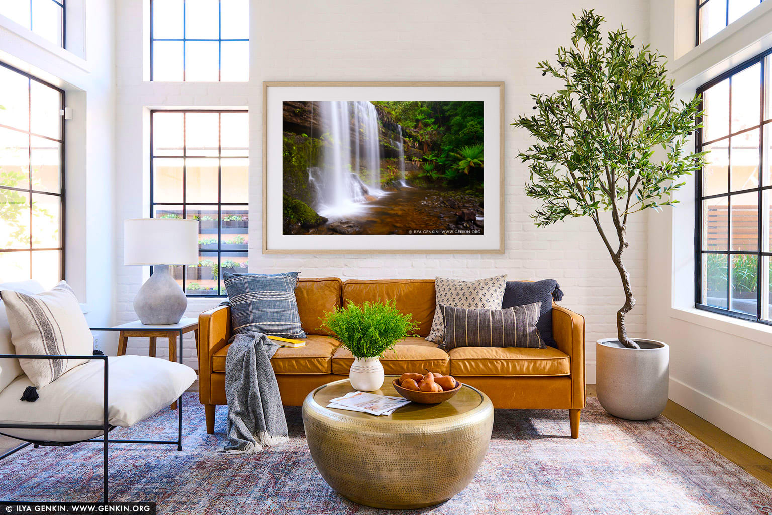 Russell Falls wall art in a contemporary living room interior