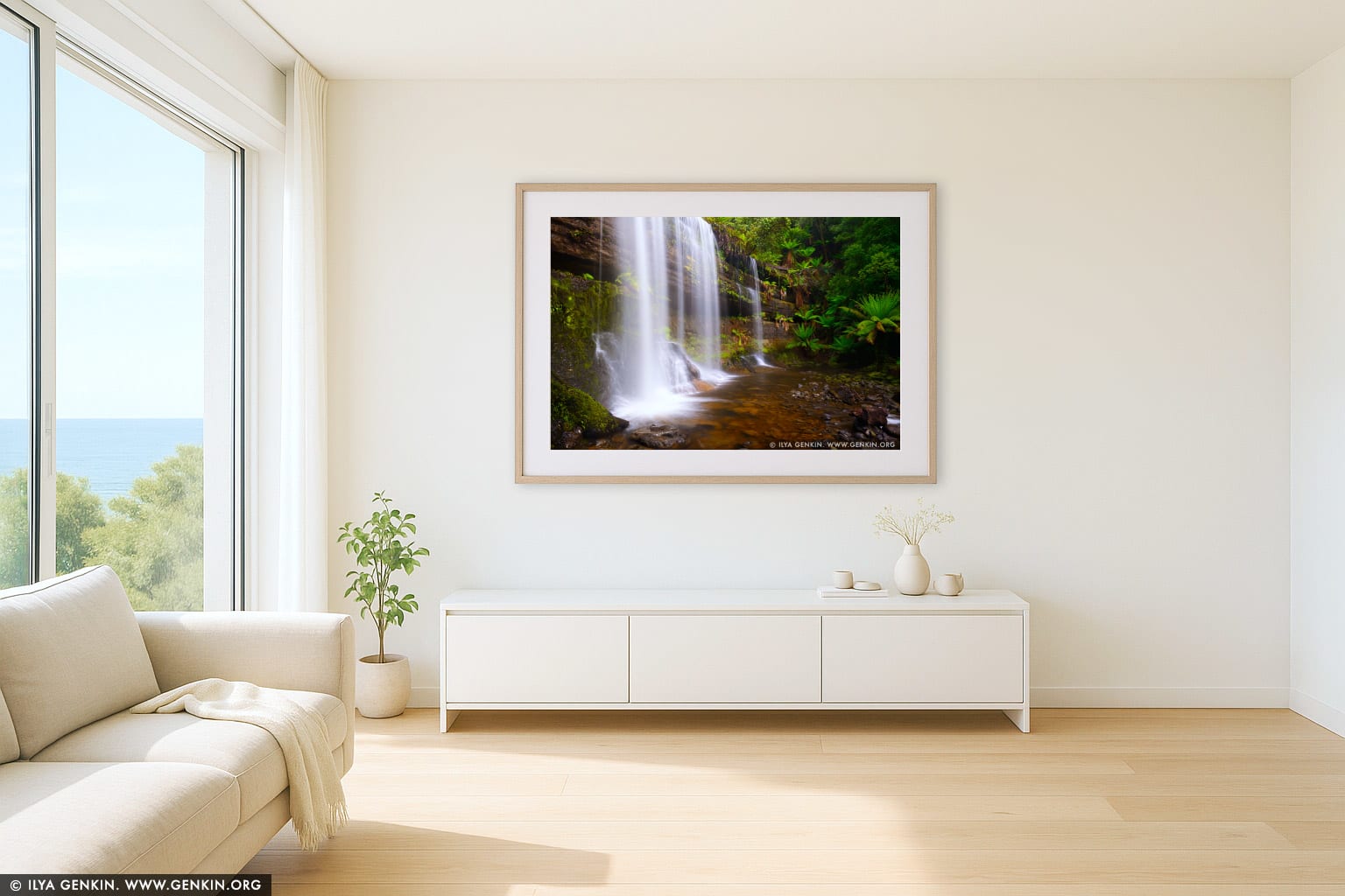 Russell Falls wall art in a contemporary living room interior